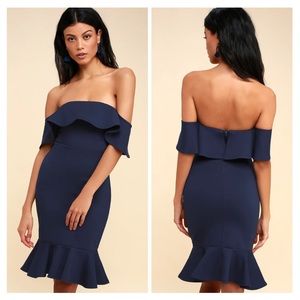 LULU’S | Confidence Boost Navy Blue Off The Shoulder Bodycon Dress